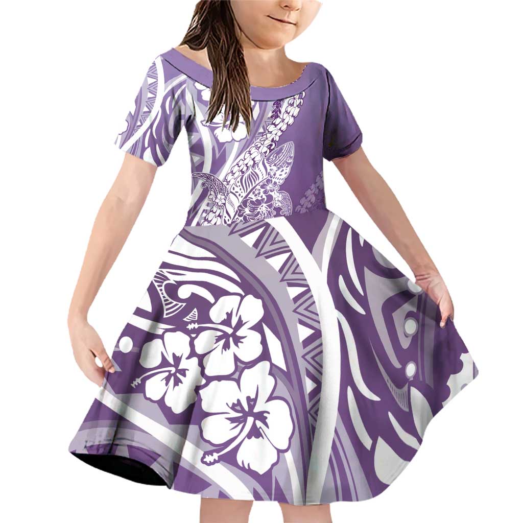 Hawaii Puakenikeni And Maile Lei Family Matching Off Shoulder Short Dress and Hawaiian Shirt Violet Polynesian Shark Tattoo DT05