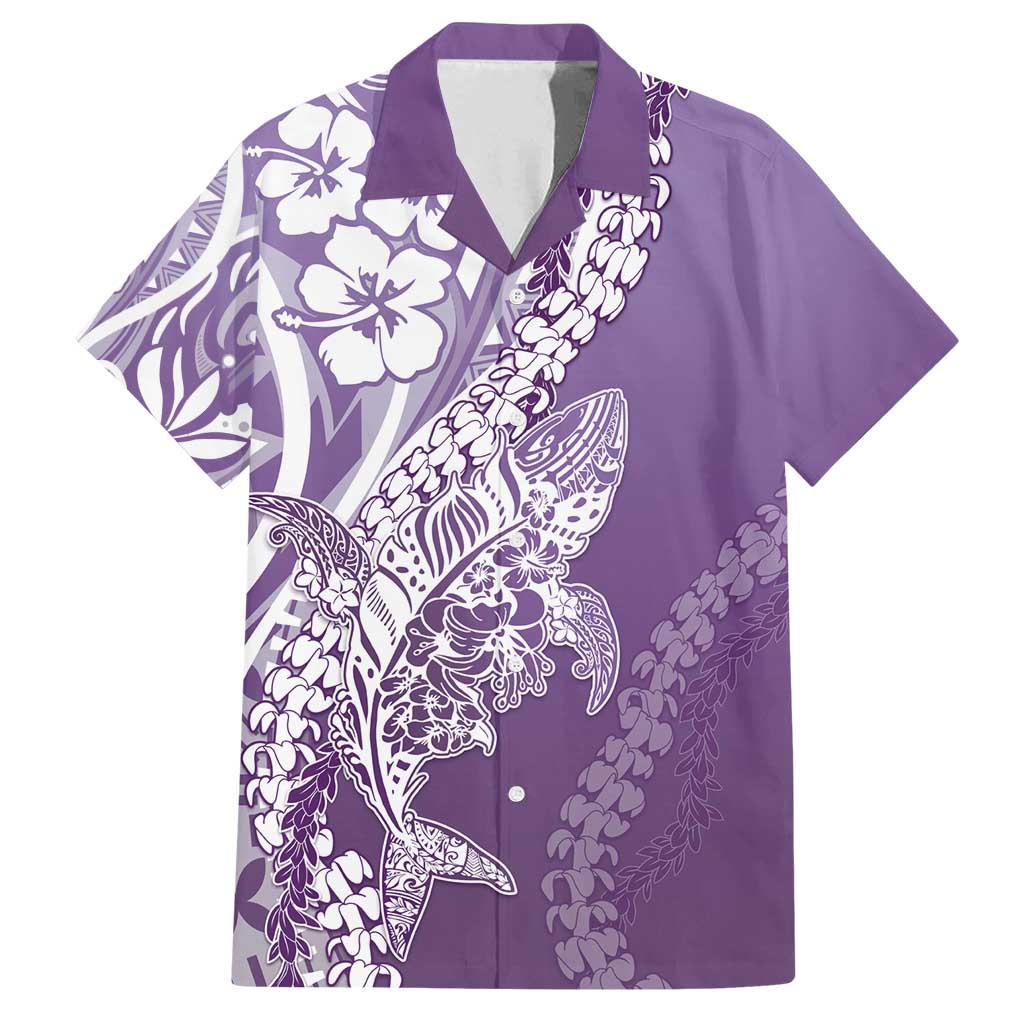 Hawaii Puakenikeni And Maile Lei Family Matching Off Shoulder Short Dress and Hawaiian Shirt Violet Polynesian Shark Tattoo DT05