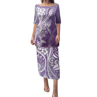 Hawaii Puakenikeni And Maile Lei Family Matching Puletasi and Hawaiian Shirt Violet Polynesian Shark Tattoo DT05 Mom's Dress Violet - Polynesian Pride