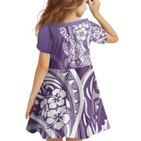 Hawaii Puakenikeni And Maile Lei Family Matching Short Sleeve Bodycon Dress and Hawaiian Shirt Violet Polynesian Shark Tattoo DT05
