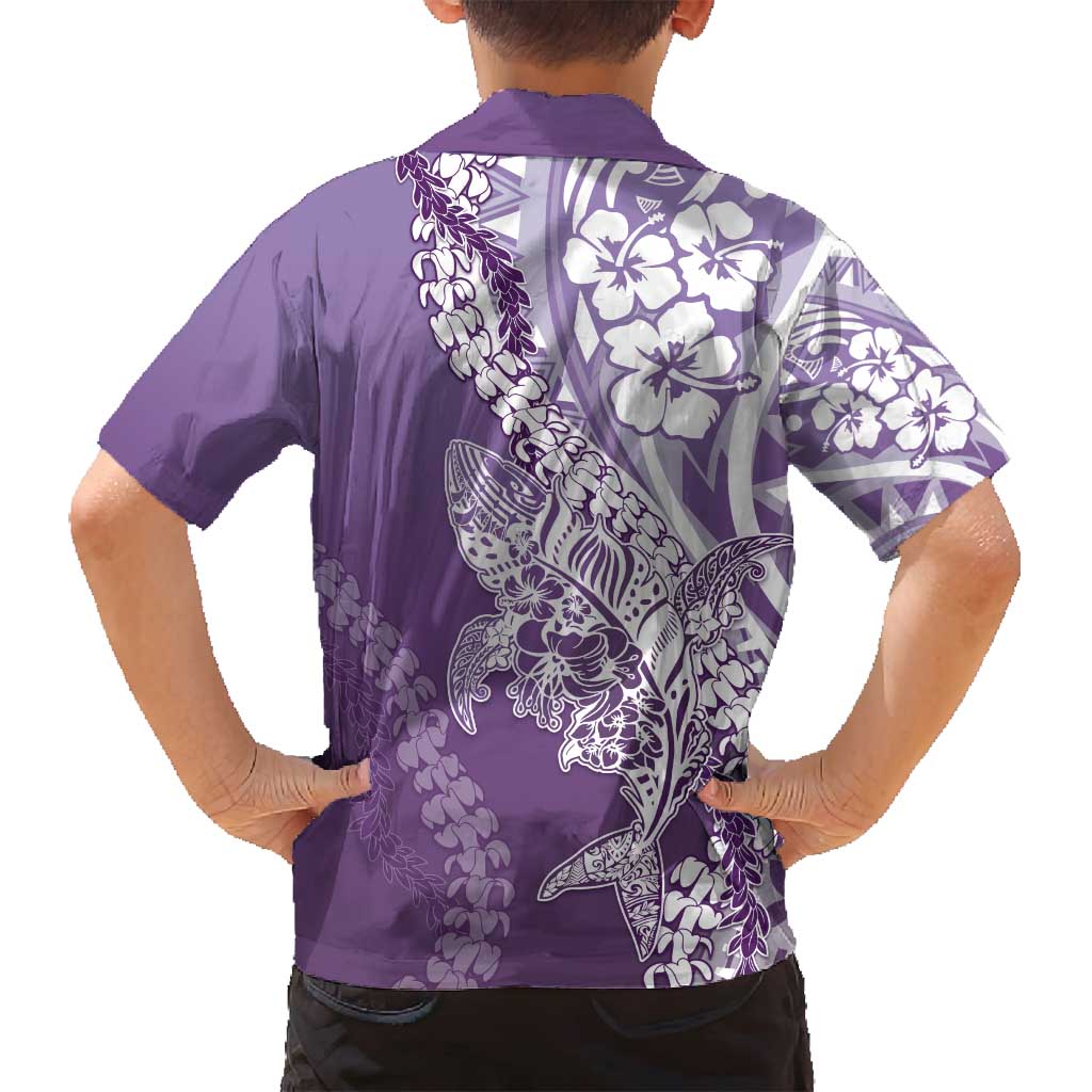 Hawaii Puakenikeni And Maile Lei Family Matching Summer Maxi Dress and Hawaiian Shirt Violet Polynesian Shark Tattoo DT05 - Polynesian Pride