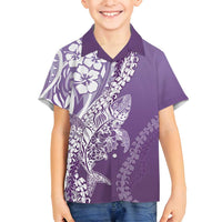 Hawaii Puakenikeni And Maile Lei Family Matching Tank Maxi Dress and Hawaiian Shirt Violet Polynesian Shark Tattoo DT05