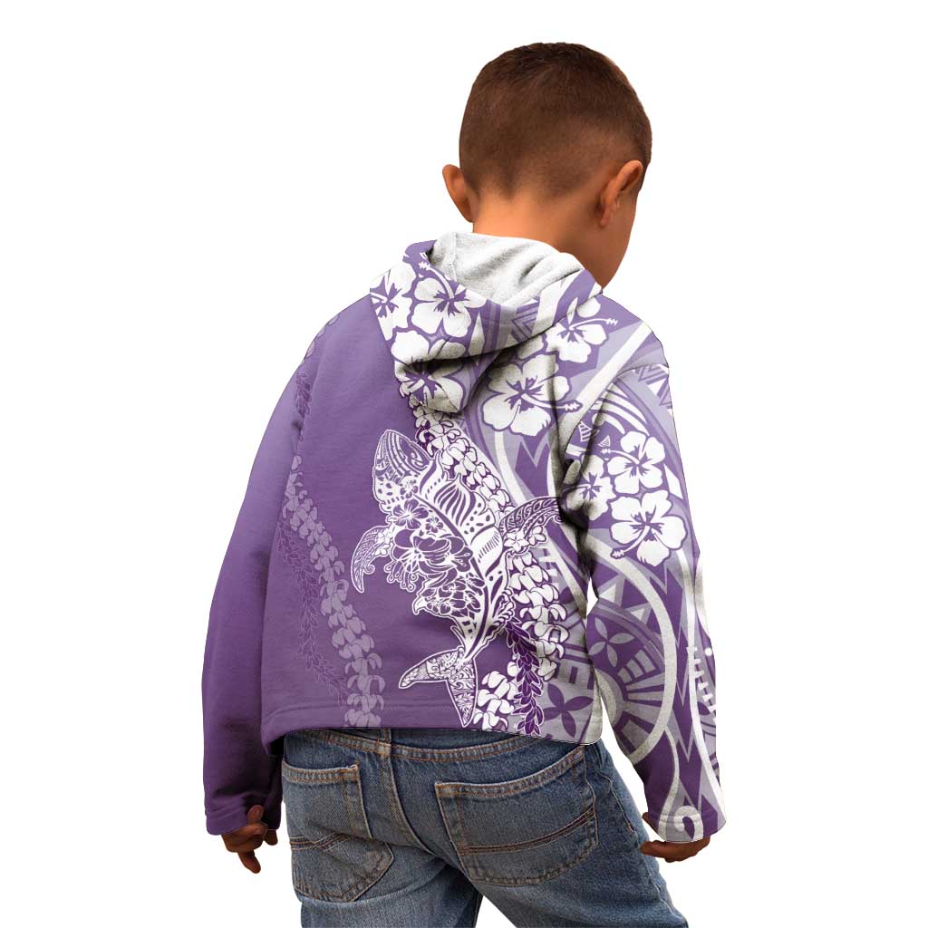 Hawaii Puakenikeni And Maile Lei Kid Hoodie Violet Polynesian Shark Tattoo DT05 - Polynesian Pride