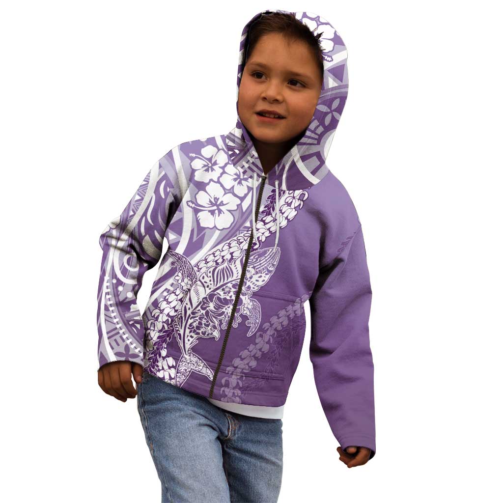 Hawaii Puakenikeni And Maile Lei Kid Hoodie Violet Polynesian Shark Tattoo DT05 - Polynesian Pride