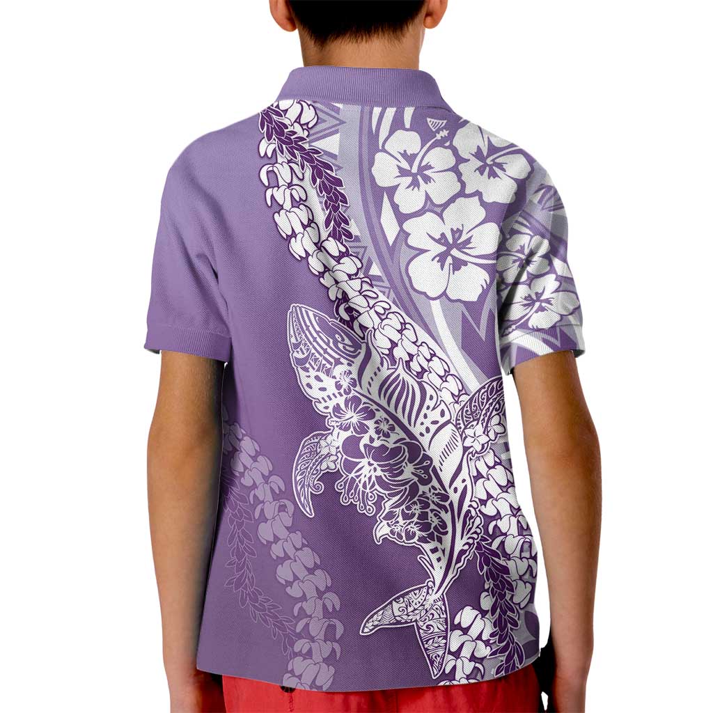 Hawaii Puakenikeni And Maile Lei Kid Polo Shirt Violet Polynesian Shark Tattoo DT05 - Polynesian Pride