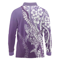 Hawaii Puakenikeni And Maile Lei Long Sleeve Polo Shirt Violet Polynesian Shark Tattoo DT05 - Polynesian Pride