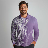 Hawaii Puakenikeni And Maile Lei Long Sleeve Polo Shirt Violet Polynesian Shark Tattoo DT05 - Polynesian Pride