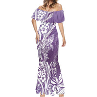 Hawaii Puakenikeni And Maile Lei Mermaid Dress Violet Polynesian Shark Tattoo DT05 - Polynesian Pride