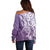 Hawaii Puakenikeni And Maile Lei Off Shoulder Sweater Violet Polynesian Shark Tattoo DT05