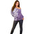 Hawaii Puakenikeni And Maile Lei Off Shoulder Sweater Violet Polynesian Shark Tattoo DT05