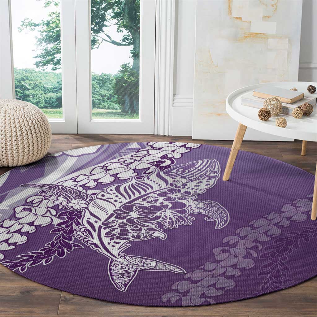 Hawaii Puakenikeni And Maile Lei Round Carpet Violet Polynesian Shark Tattoo DT05