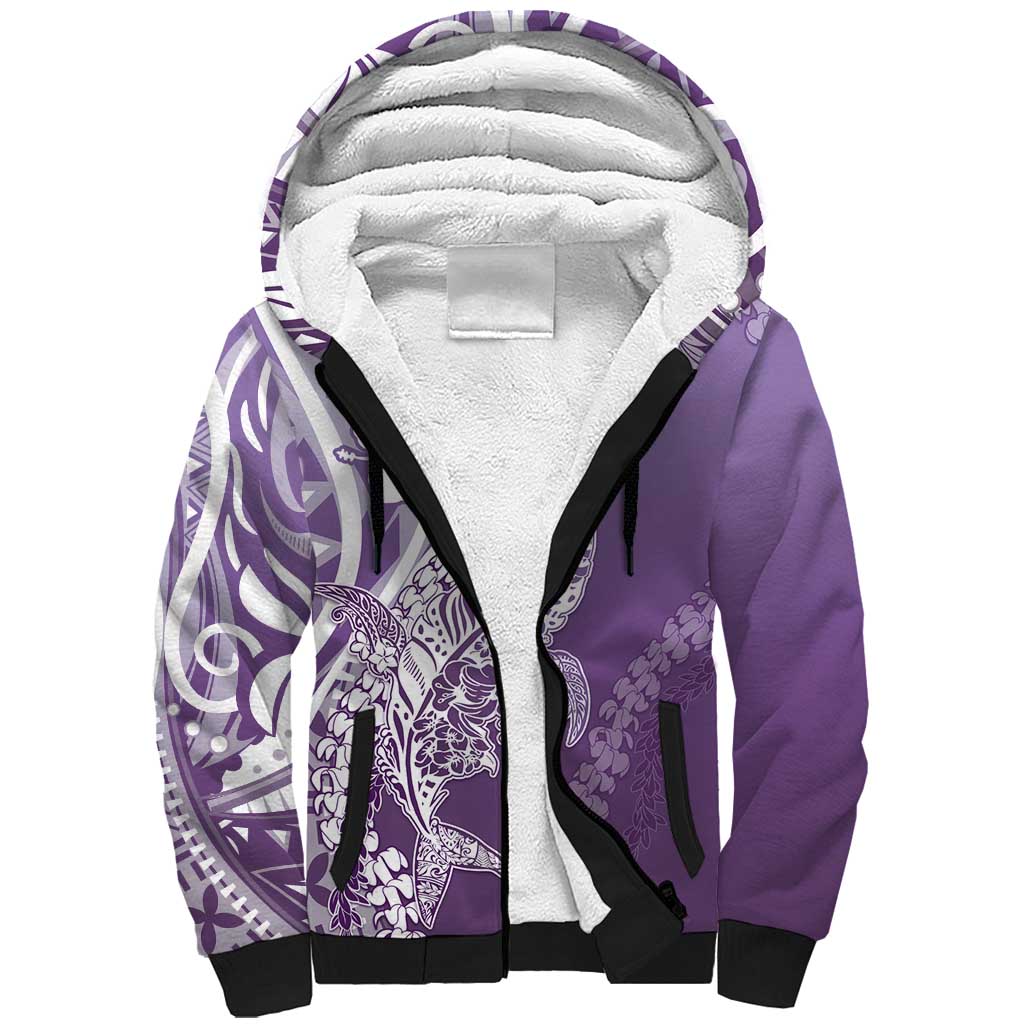 Hawaii Puakenikeni And Maile Lei Sherpa Hoodie Violet Polynesian Shark Tattoo DT05 Unisex Violet - Polynesian Pride