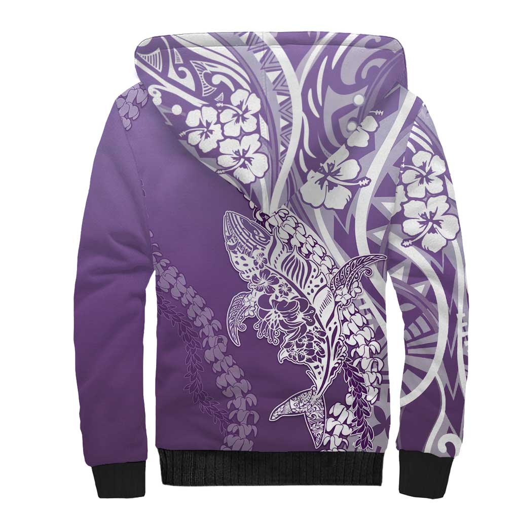 Hawaii Puakenikeni And Maile Lei Sherpa Hoodie Violet Polynesian Shark Tattoo DT05 - Polynesian Pride