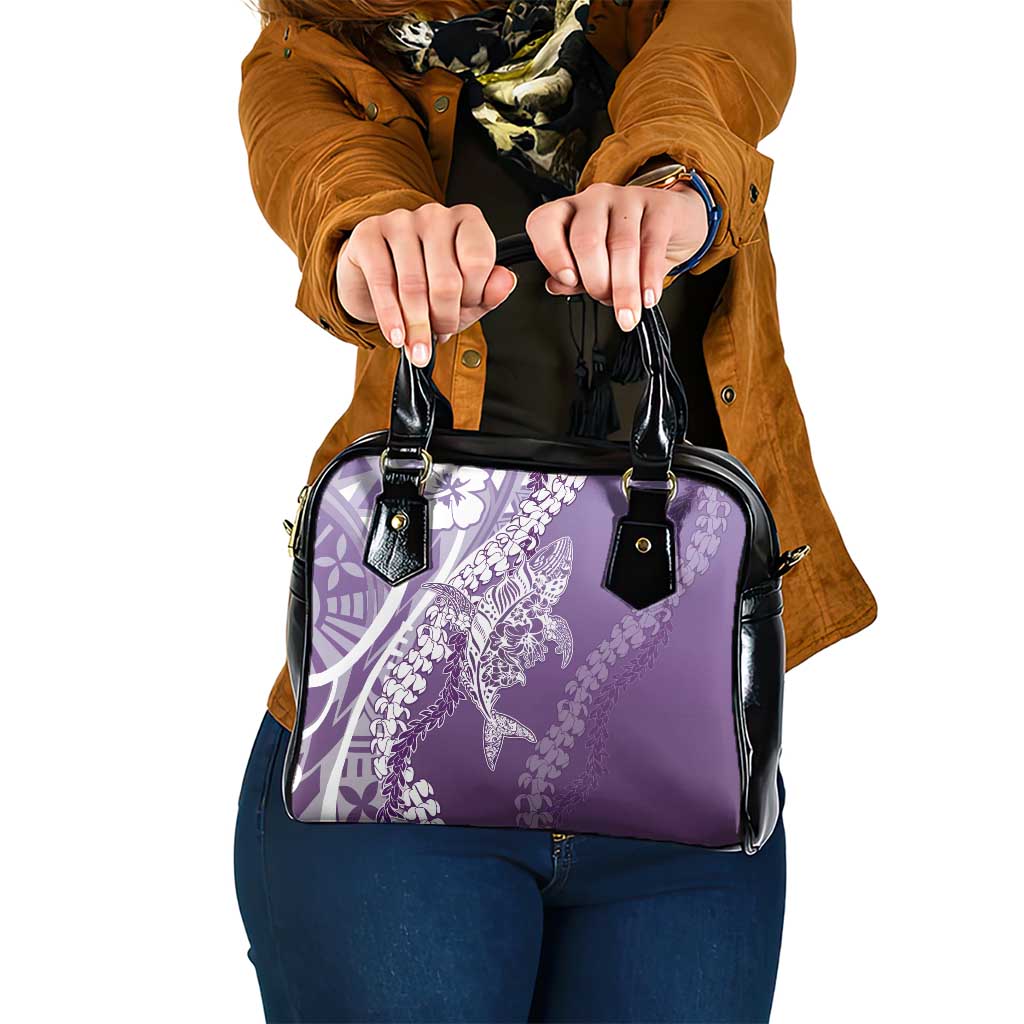 Hawaii Puakenikeni And Maile Lei Shoulder Handbag Violet Polynesian Shark Tattoo DT05