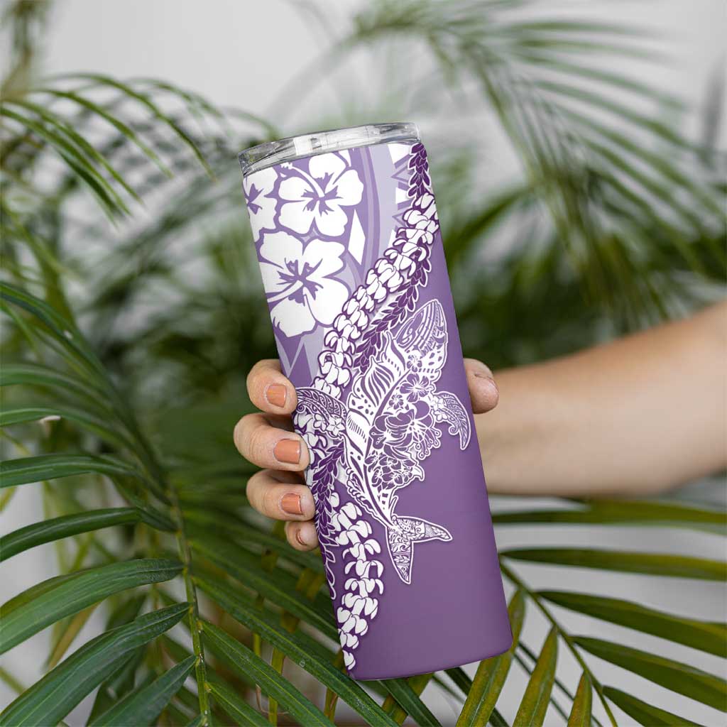 Hawaii Puakenikeni And Maile Lei Skinny Tumbler Violet Polynesian Shark Tattoo DT05 - Polynesian Pride