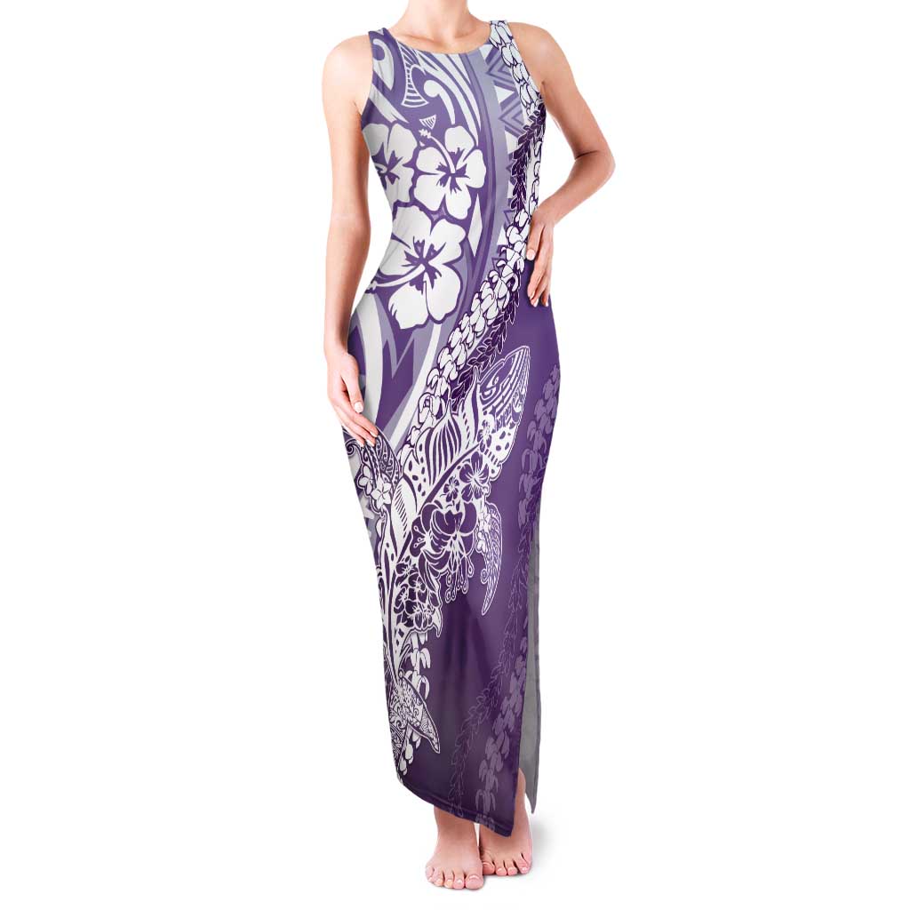 Hawaii Puakenikeni And Maile Lei Tank Maxi Dress Violet Polynesian Shark Tattoo DT05 Women Violet - Polynesian Pride