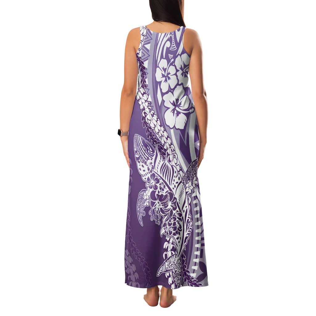 Hawaii Puakenikeni And Maile Lei Tank Maxi Dress Violet Polynesian Shark Tattoo DT05 - Polynesian Pride