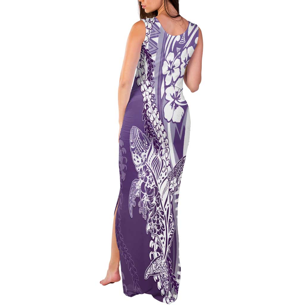 Hawaii Puakenikeni And Maile Lei Tank Maxi Dress Violet Polynesian Shark Tattoo DT05 - Polynesian Pride