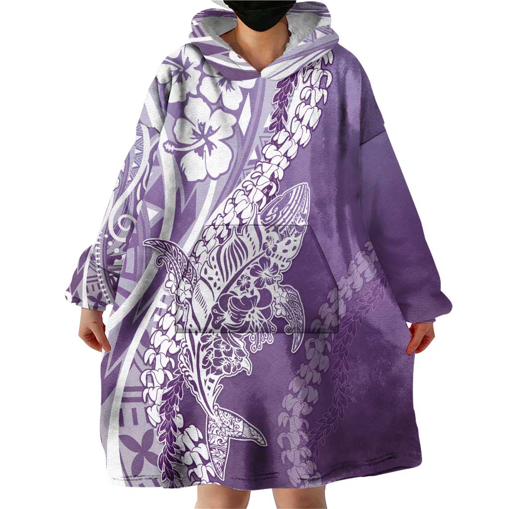 Hawaii Puakenikeni And Maile Lei Wearable Blanket Hoodie Violet Polynesian Shark Tattoo DT05 - Polynesian Pride