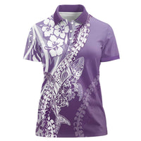 Hawaii Puakenikeni And Maile Lei Women Polo Shirt Violet Polynesian Shark Tattoo DT05 Female Violet - Polynesian Pride