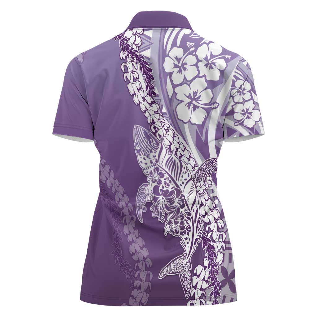 Hawaii Puakenikeni And Maile Lei Women Polo Shirt Violet Polynesian Shark Tattoo DT05 - Polynesian Pride