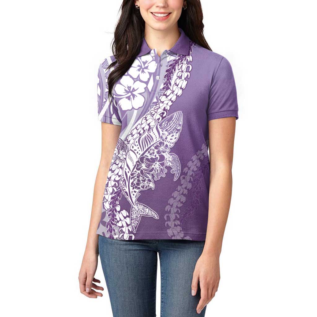 Hawaii Puakenikeni And Maile Lei Women Polo Shirt Violet Polynesian Shark Tattoo DT05 - Polynesian Pride