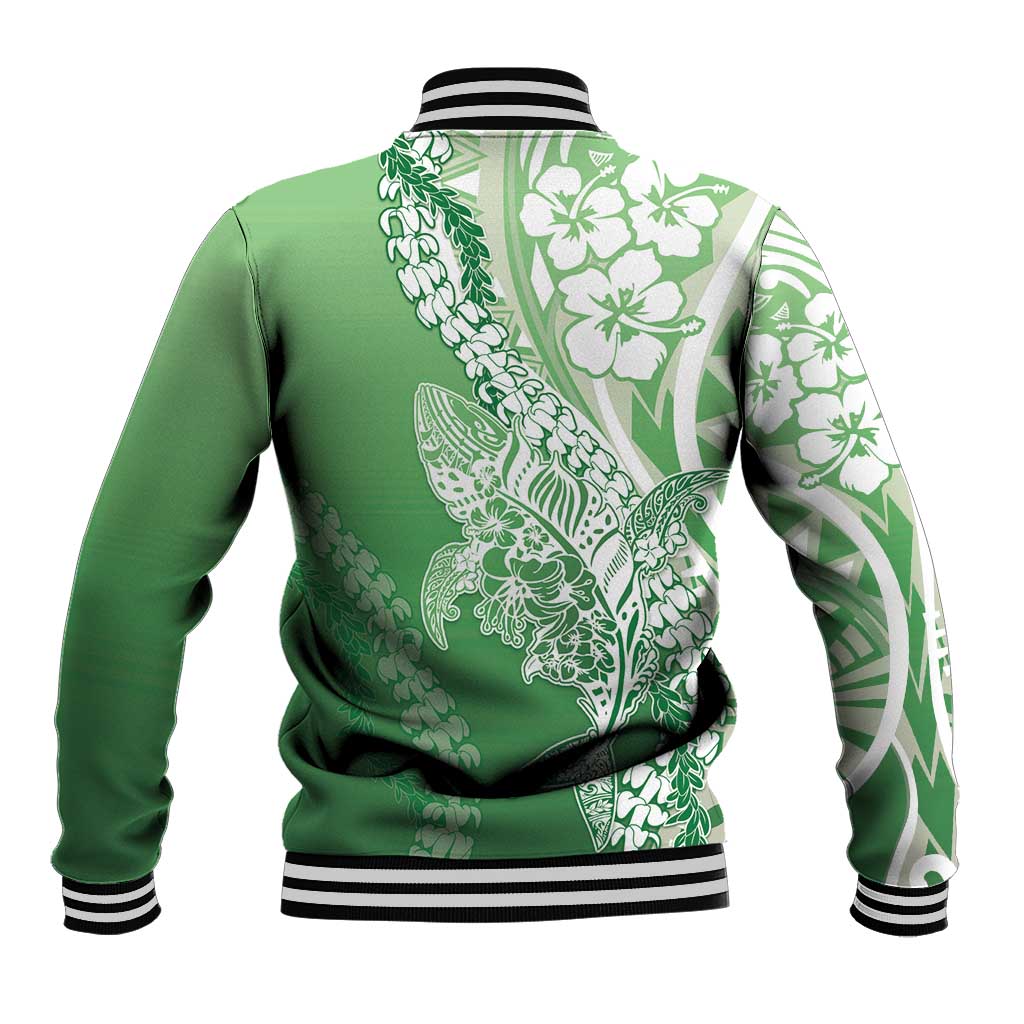 Hawaii Puakenikeni And Maile Lei Baseball Jacket Green Polynesian Shark Tattoo DT05 - Polynesian Pride
