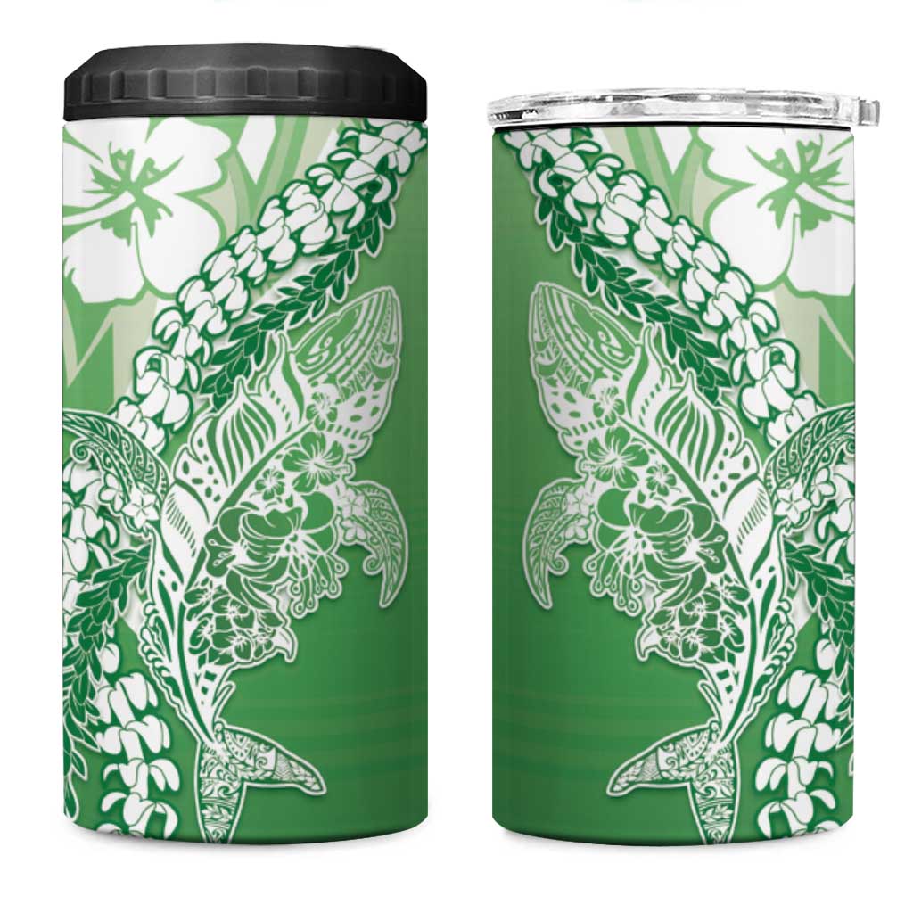 Hawaii Puakenikeni And Maile Lei 4 in 1 Can Cooler Tumbler Green Polynesian Shark Tattoo DT05 - Polynesian Pride