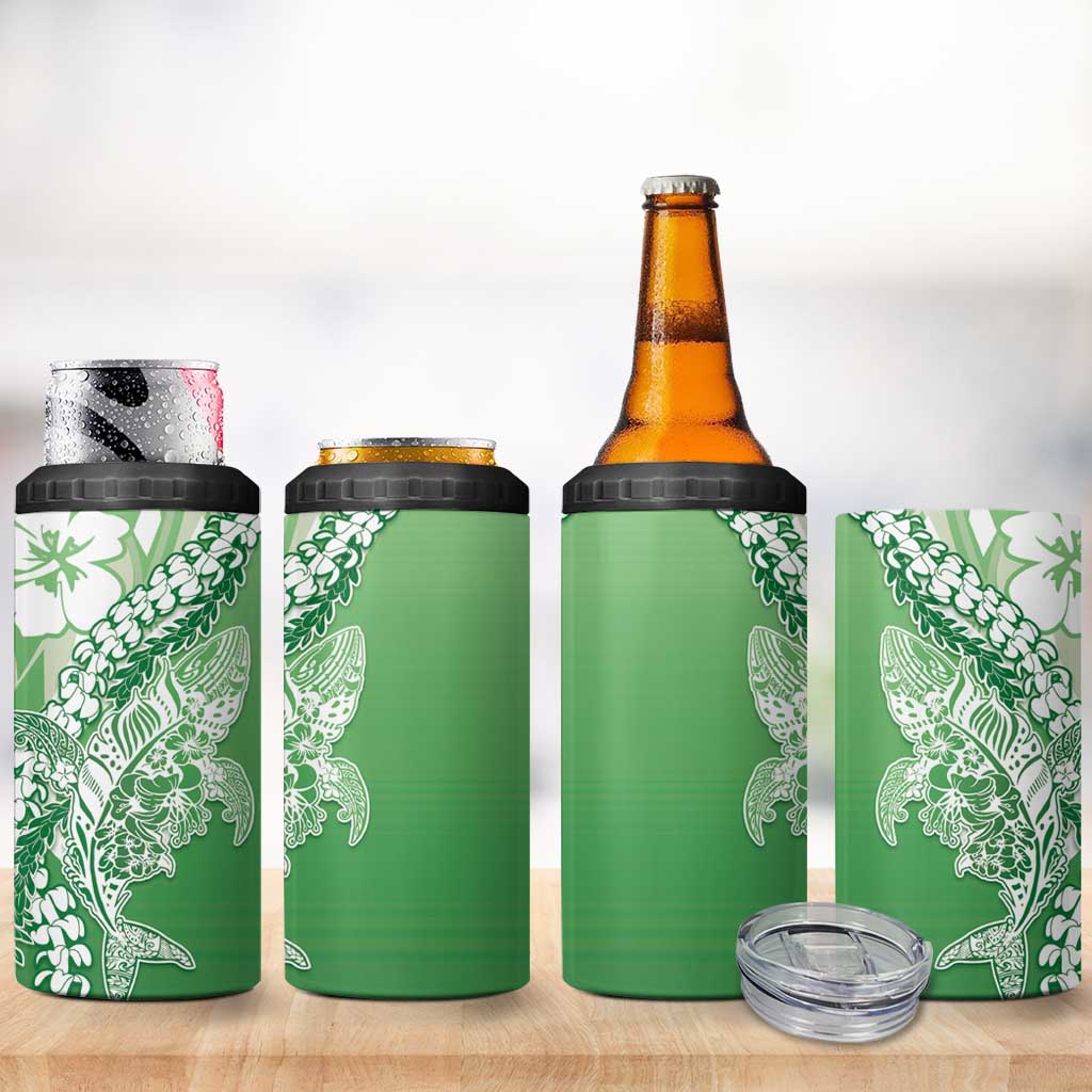 Hawaii Puakenikeni And Maile Lei 4 in 1 Can Cooler Tumbler Green Polynesian Shark Tattoo DT05 - Polynesian Pride