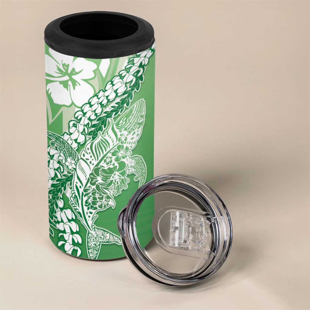 Hawaii Puakenikeni And Maile Lei 4 in 1 Can Cooler Tumbler Green Polynesian Shark Tattoo DT05 - Polynesian Pride