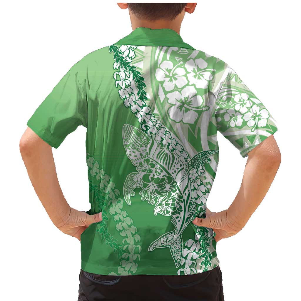Hawaii Puakenikeni And Maile Lei Family Matching Mermaid Dress and Hawaiian Shirt Green Polynesian Shark Tattoo DT05 - Polynesian Pride