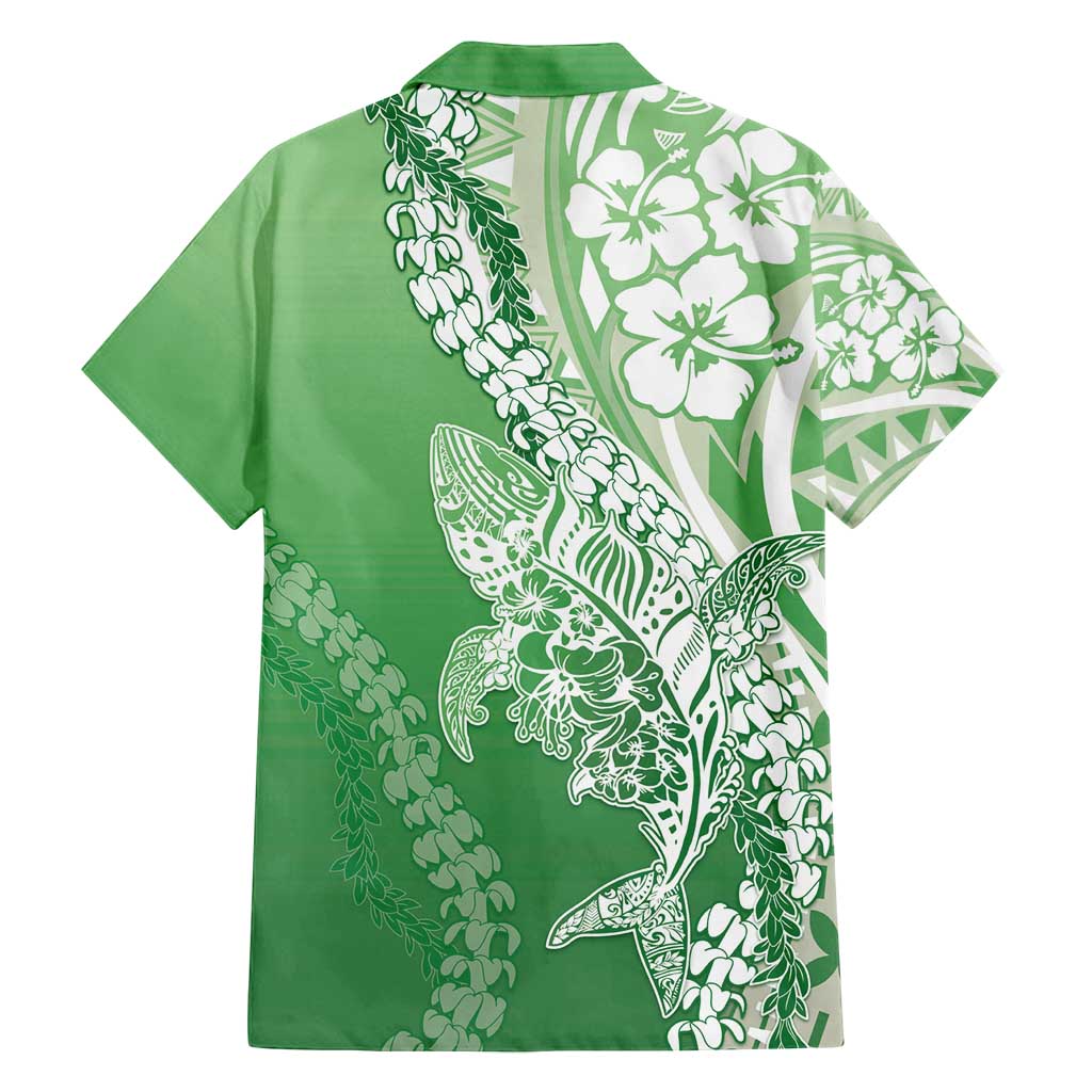 Hawaii Puakenikeni And Maile Lei Family Matching Off Shoulder Maxi Dress and Hawaiian Shirt Green Polynesian Shark Tattoo DT05 - Polynesian Pride