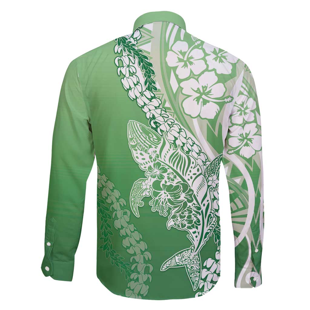 Hawaii Puakenikeni And Maile Lei Family Matching Off Shoulder Maxi Dress and Hawaiian Shirt Green Polynesian Shark Tattoo DT05 - Polynesian Pride