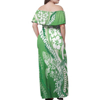 Hawaii Puakenikeni And Maile Lei Family Matching Off Shoulder Maxi Dress and Hawaiian Shirt Green Polynesian Shark Tattoo DT05 - Polynesian Pride