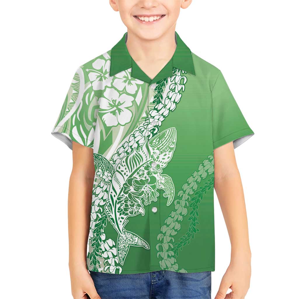 Hawaii Puakenikeni And Maile Lei Family Matching Off Shoulder Maxi Dress and Hawaiian Shirt Green Polynesian Shark Tattoo DT05 Son's Shirt Green - Polynesian Pride
