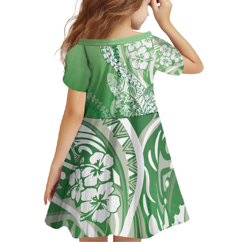 Hawaii Puakenikeni And Maile Lei Family Matching Short Sleeve Bodycon Dress and Hawaiian Shirt Green Polynesian Shark Tattoo DT05