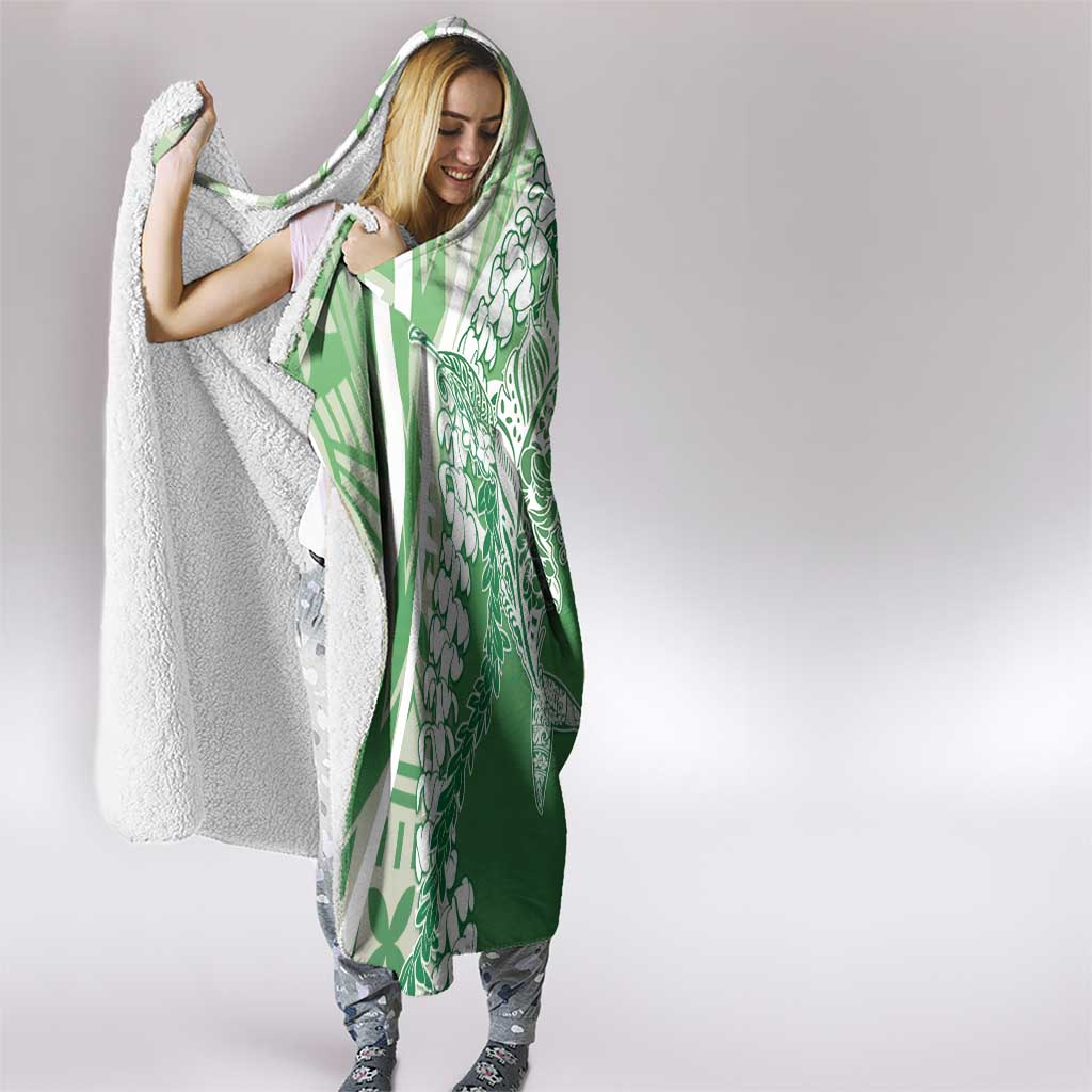 Hawaii Puakenikeni And Maile Lei Hooded Blanket Green Polynesian Shark Tattoo DT05