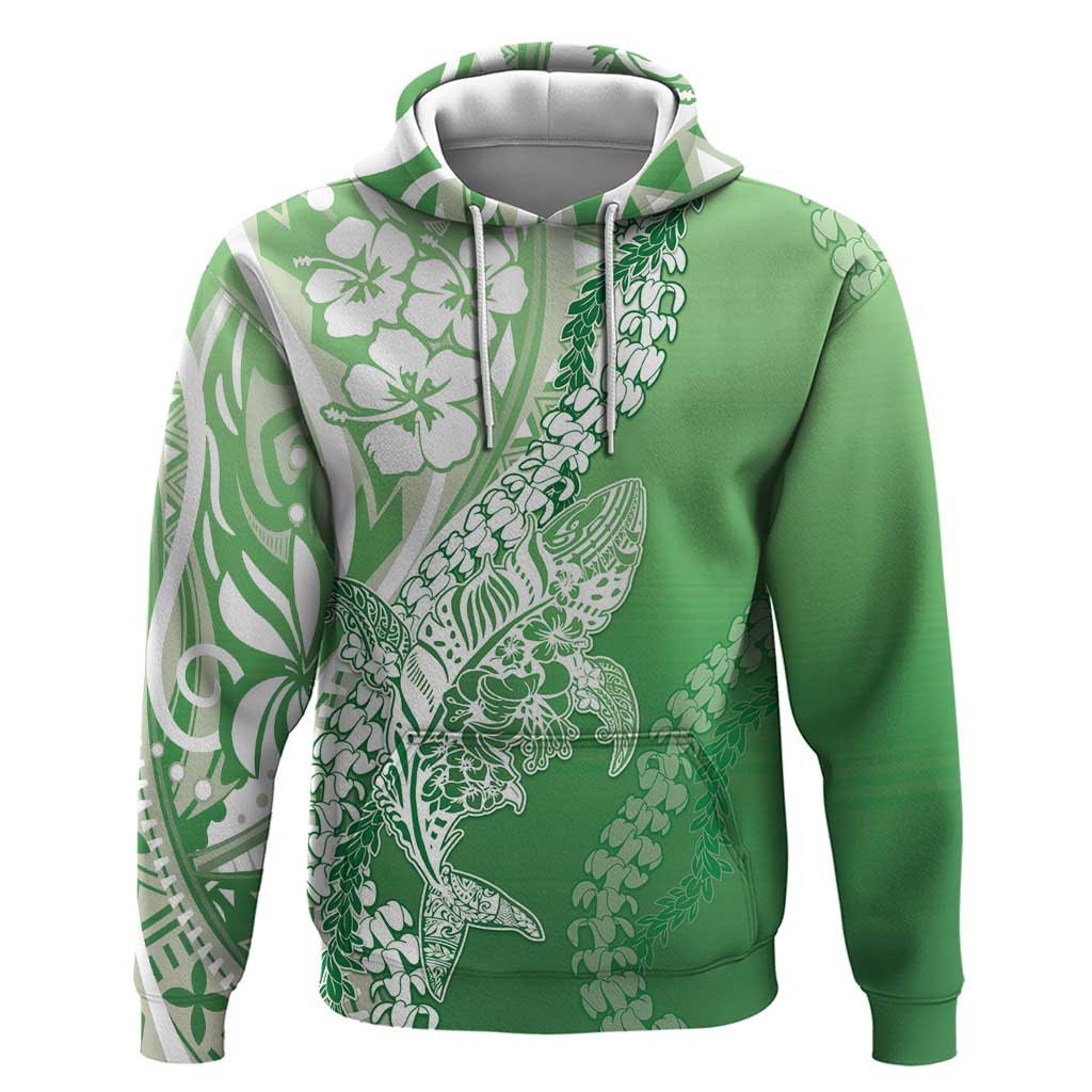 Hawaii Puakenikeni And Maile Lei Hoodie Green Polynesian Shark Tattoo DT05 Pullover Hoodie Green - Polynesian Pride