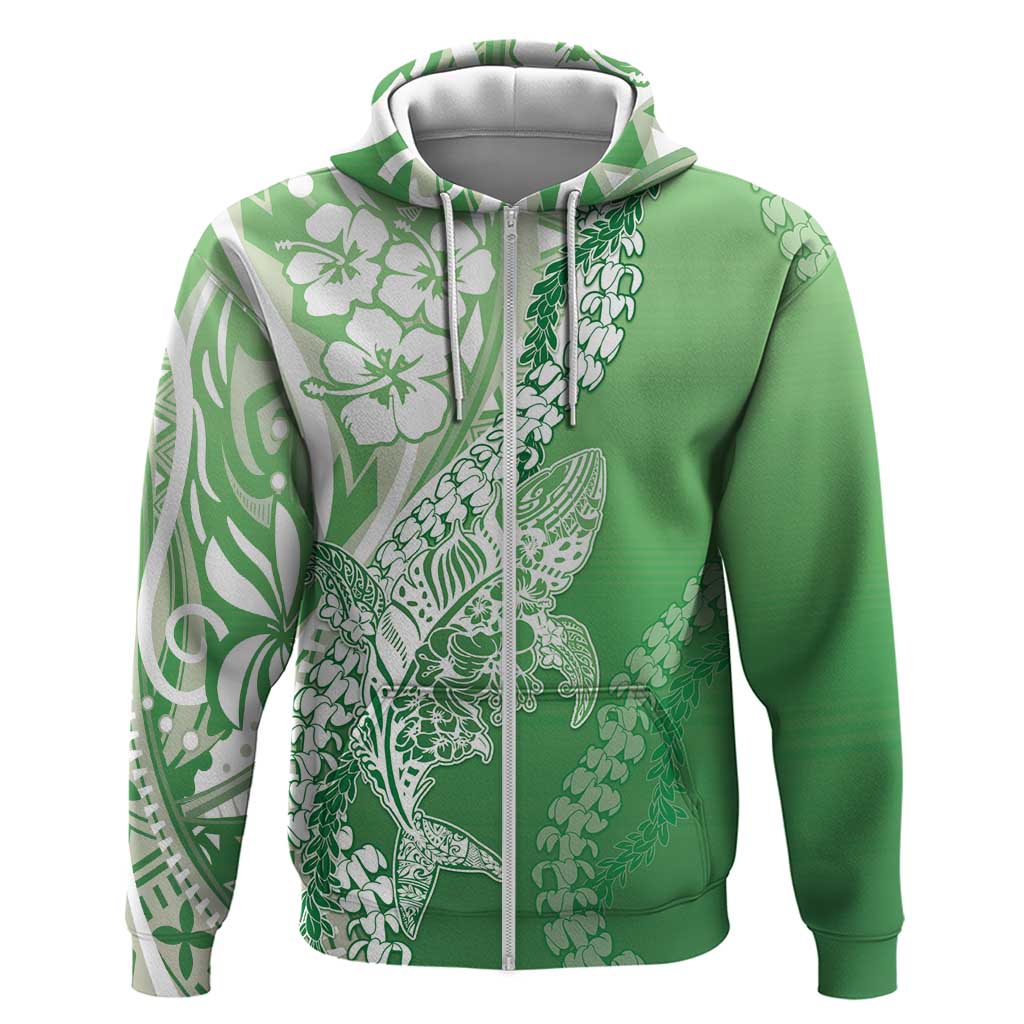 Hawaii Puakenikeni And Maile Lei Hoodie Green Polynesian Shark Tattoo DT05 Zip Hoodie Green - Polynesian Pride
