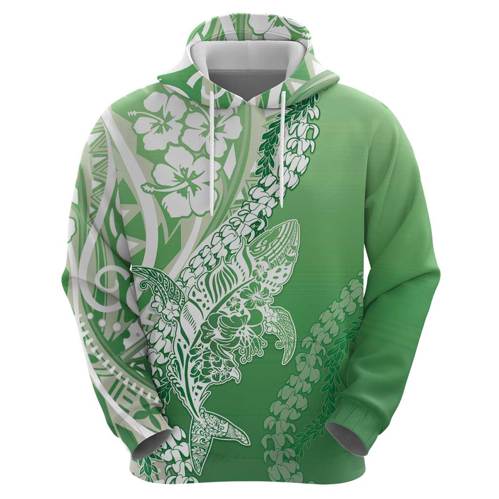 Hawaii Puakenikeni And Maile Lei Hoodie Green Polynesian Shark Tattoo DT05 - Polynesian Pride