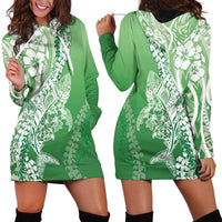Hawaii Puakenikeni And Maile Lei Hoodie Dress Green Polynesian Shark Tattoo DT05 - Polynesian Pride