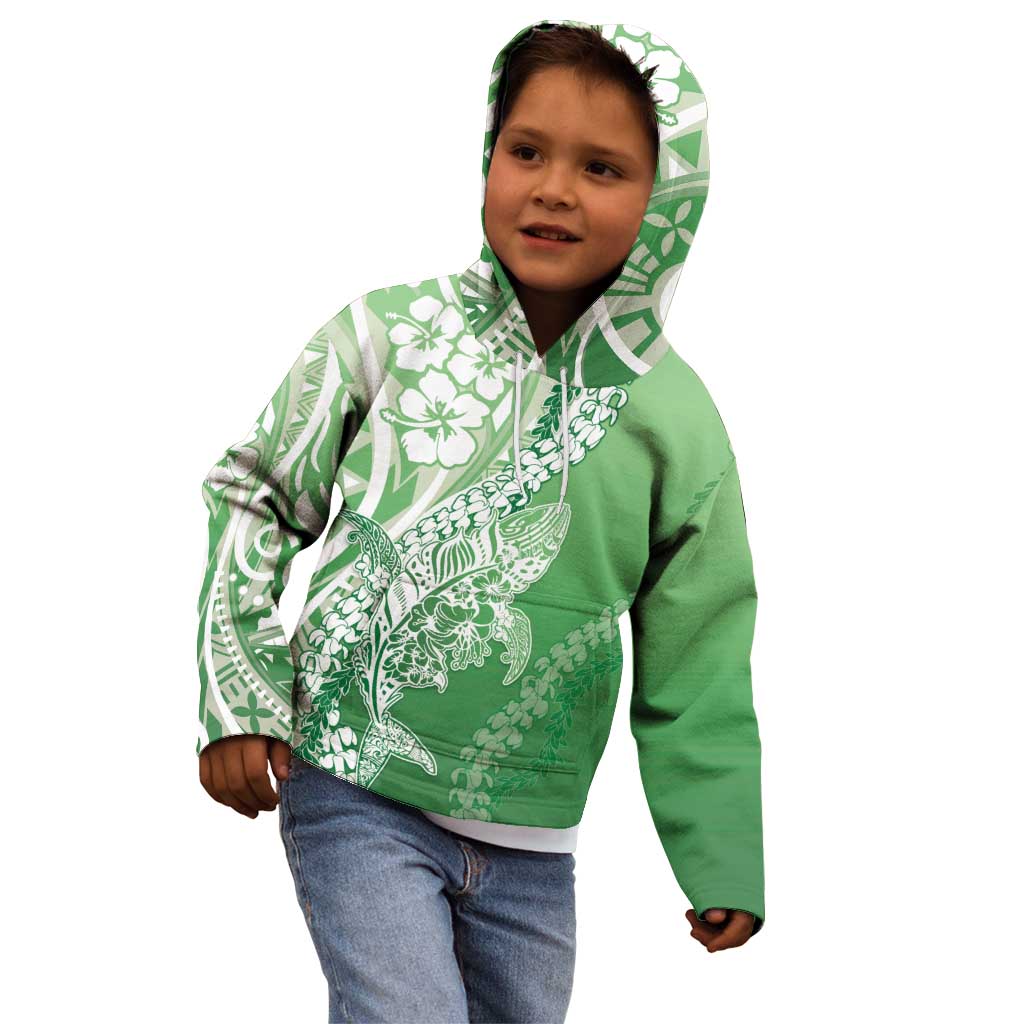 Hawaii Puakenikeni And Maile Lei Kid Hoodie Green Polynesian Shark Tattoo DT05 - Polynesian Pride