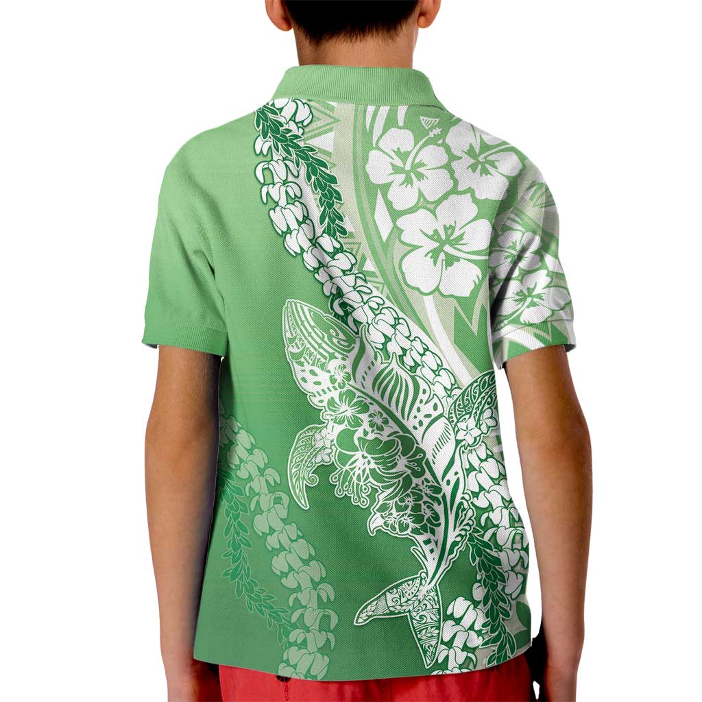 Hawaii Puakenikeni And Maile Lei Kid Polo Shirt Green Polynesian Shark Tattoo DT05 - Polynesian Pride