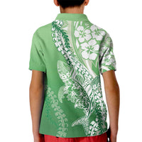 Hawaii Puakenikeni And Maile Lei Kid Polo Shirt Green Polynesian Shark Tattoo DT05 - Polynesian Pride