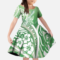 Hawaii Puakenikeni And Maile Lei Kid Short Sleeve Dress Green Polynesian Shark Tattoo DT05 KID Green - Polynesian Pride