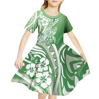 Hawaii Puakenikeni And Maile Lei Kid Short Sleeve Dress Green Polynesian Shark Tattoo DT05 - Polynesian Pride