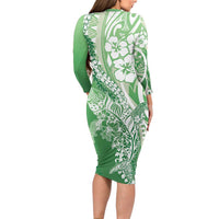Hawaii Puakenikeni And Maile Lei Long Sleeve Bodycon Dress Green Polynesian Shark Tattoo DT05 - Polynesian Pride
