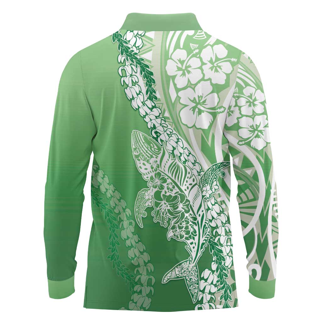 Hawaii Puakenikeni And Maile Lei Long Sleeve Polo Shirt Green Polynesian Shark Tattoo DT05 - Polynesian Pride