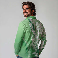 Hawaii Puakenikeni And Maile Lei Long Sleeve Polo Shirt Green Polynesian Shark Tattoo DT05 - Polynesian Pride
