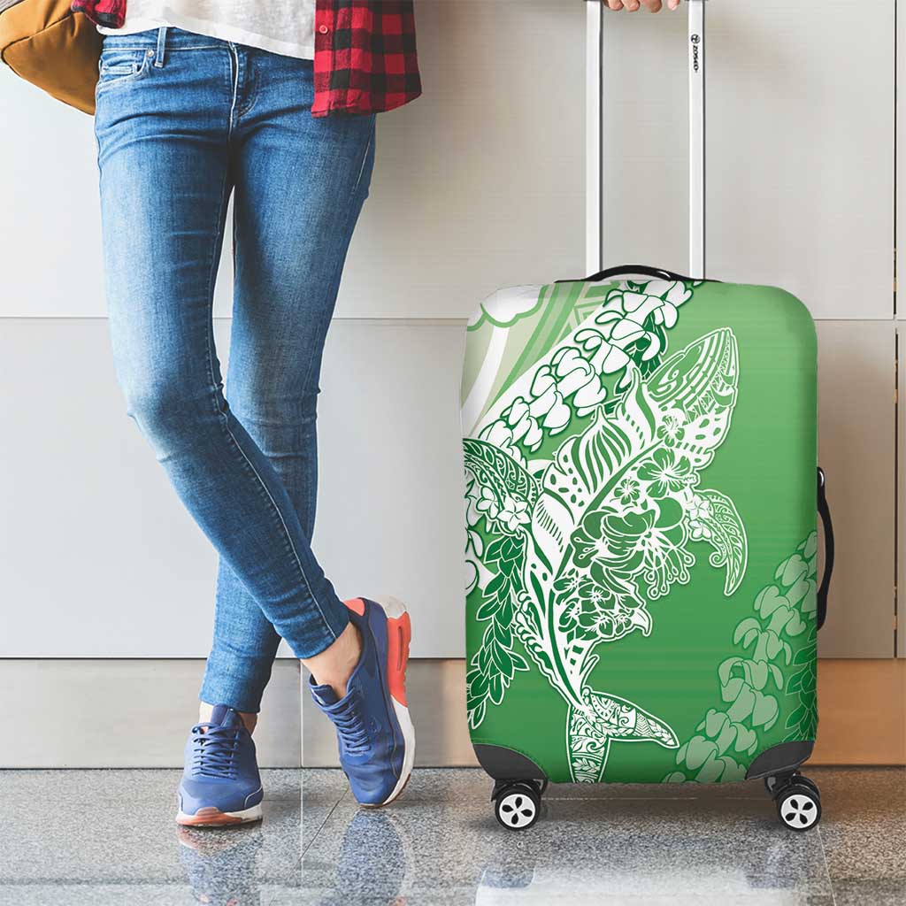 Hawaii Puakenikeni And Maile Lei Luggage Cover Green Polynesian Shark Tattoo DT05 - Polynesian Pride